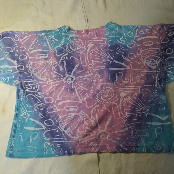 VTG OP Cropped Tie Dye Abstract Pattern T-Shirt - Picture 7 of 11